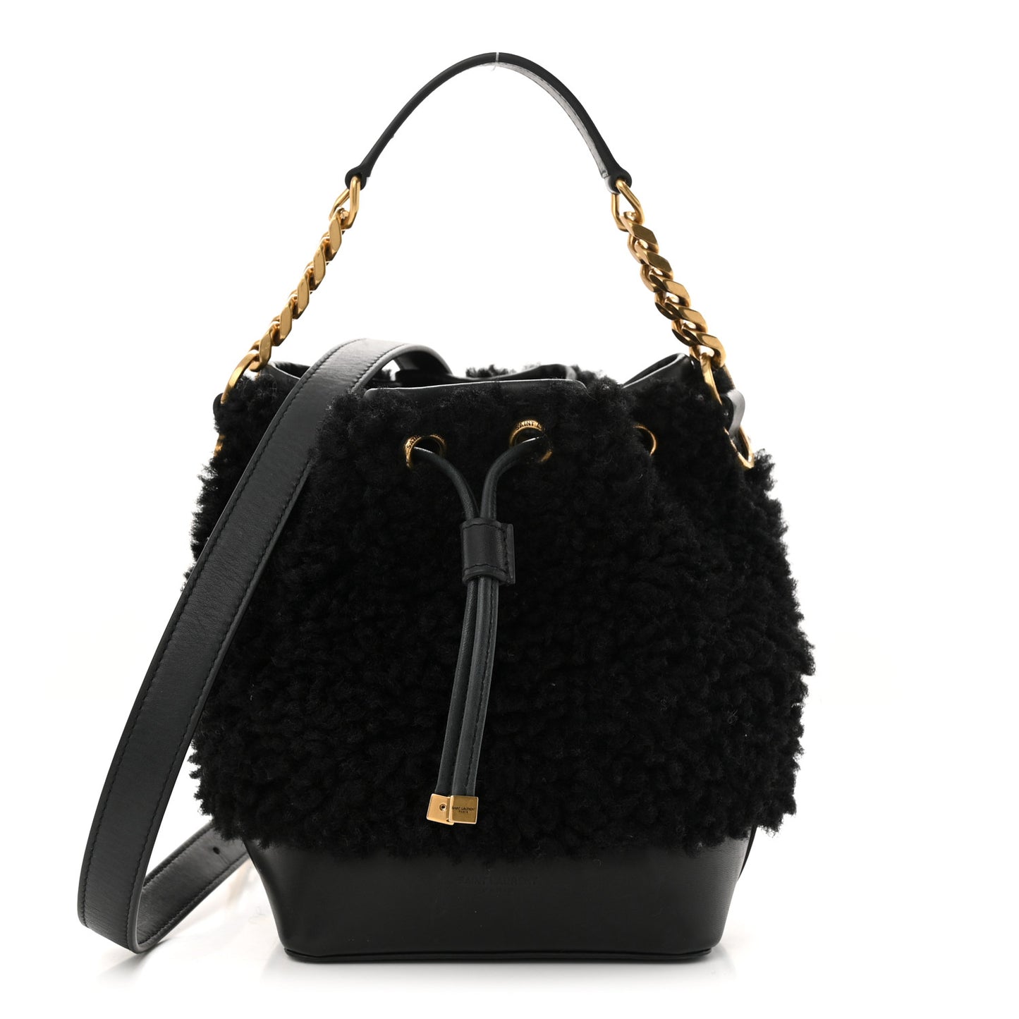 Shearling Calfskin Small Emmanuelle Bucket Bag Black