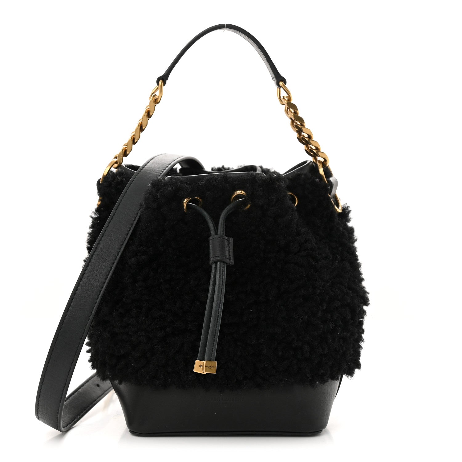 Saint Laurent Shearling Calfskin Small Emmanuelle Bucket Bag Black 1 of 12