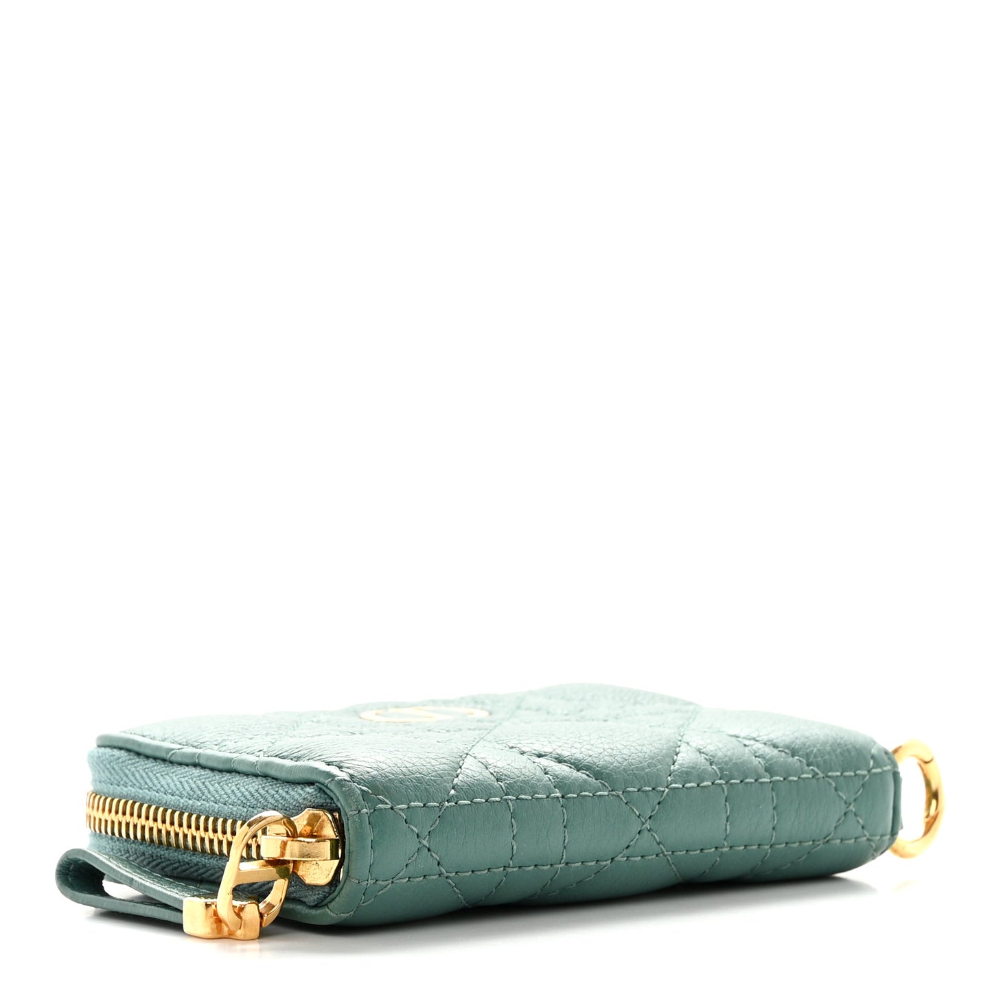 Grained Calfskin Supple Cannage Caro Compact Wallet Vert Tundra