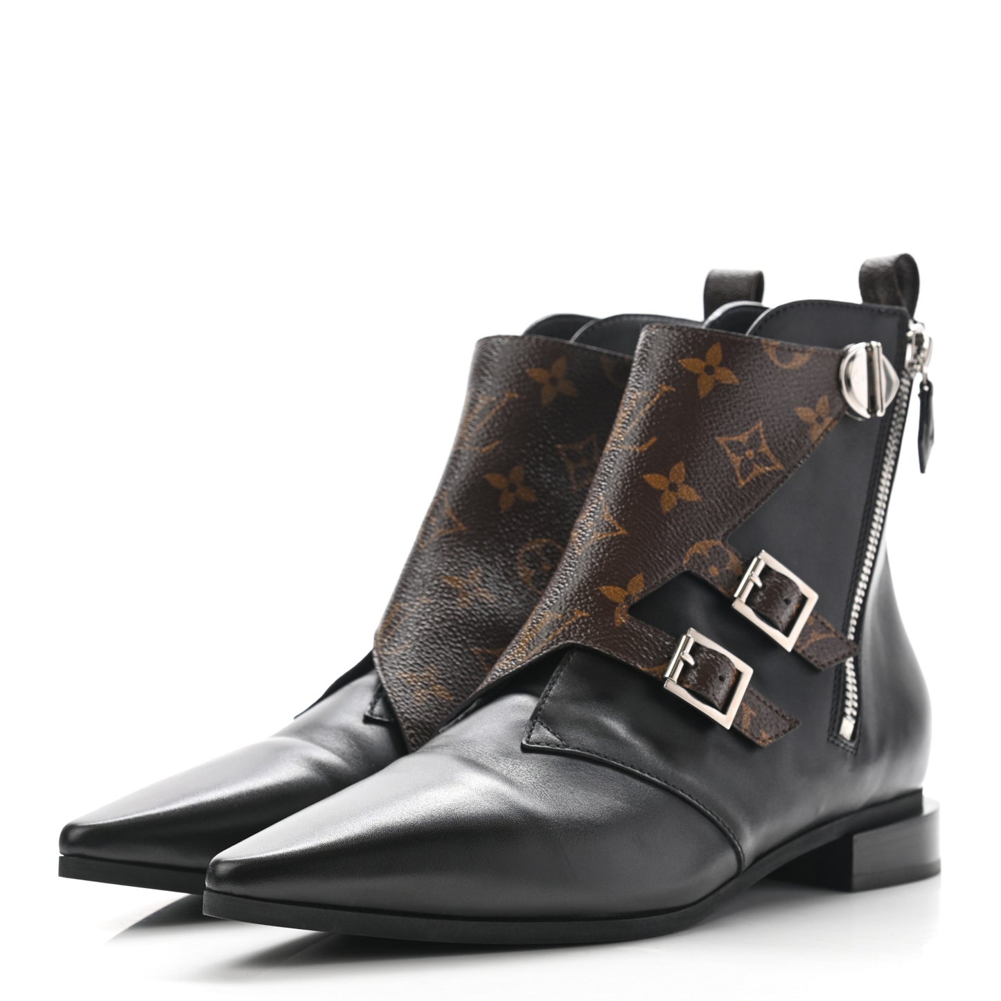 Calfskin Monogram Jumble Flat Ankle Boots 39.5 Black