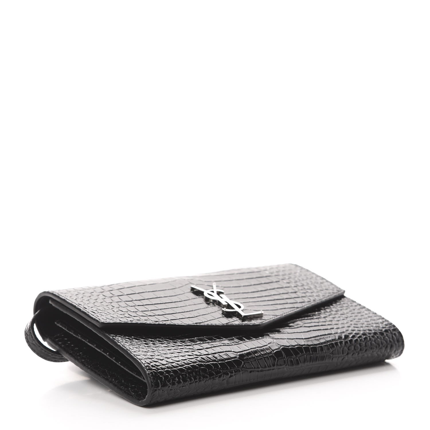 Saint Laurent Calfskin Crocodile Embossed Monogram Uptown Crossbody Black 3 of 10