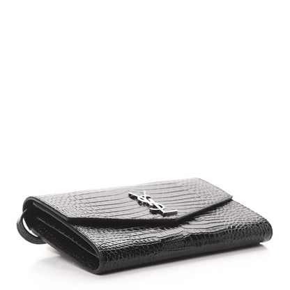 Saint Laurent Calfskin Crocodile Embossed Monogram Uptown Crossbody Black 3 of 10
