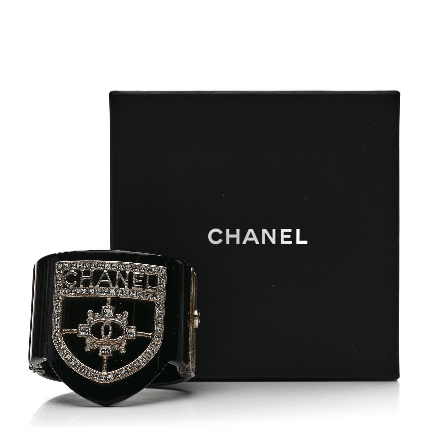 Resin Swarovski Baguette Crystal CC Shield Cuff Black
