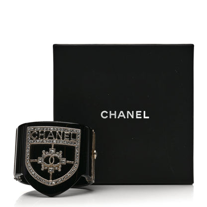 Chanel Resin Swarovski Baguette Crystal CC Shield Cuff Black 5 of 5