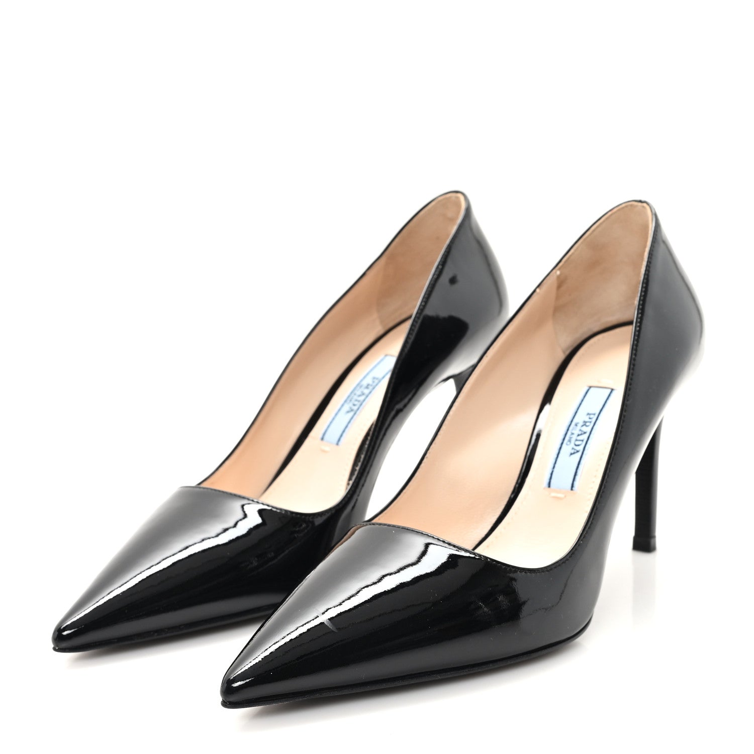 Prada Patent Metal Logo Pumps 34 Black 4 of 9