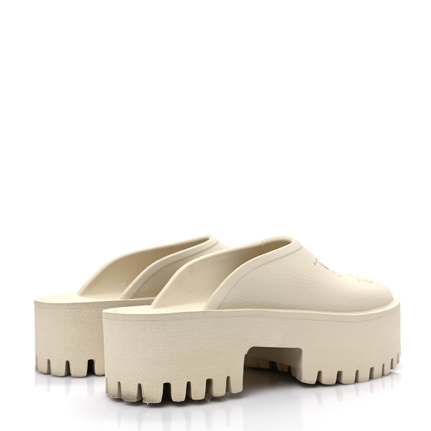 Rubber GG Monogram Perforated Elea Platform 55mm Lug Sole Sandals 37 Mystic White