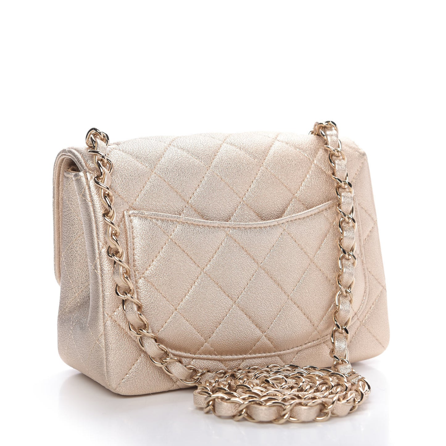 Metallic Lambskin Quilted Mini Square Flap Gold