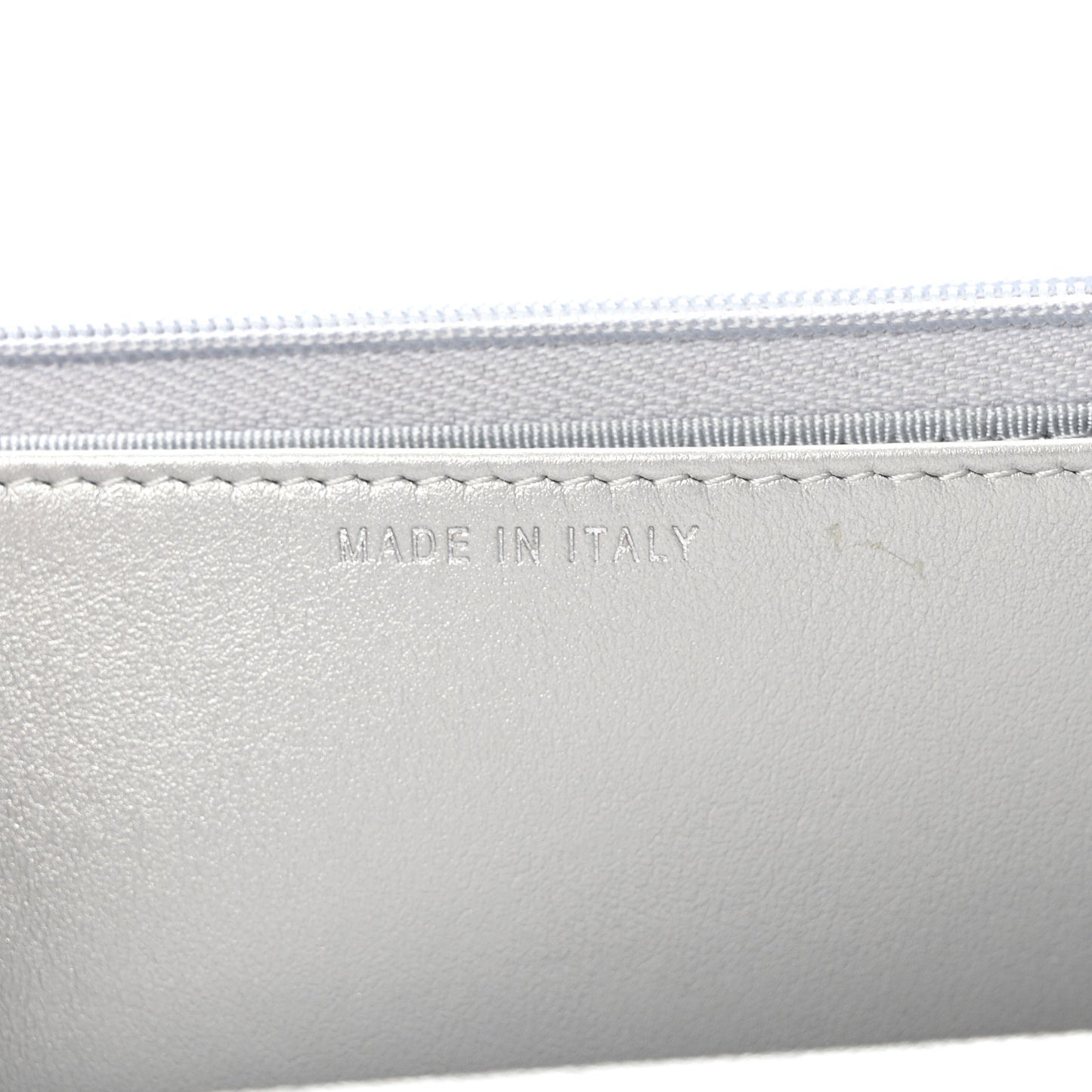 Metallic Lambskin Quilted Wallet On Chain WOC Silver