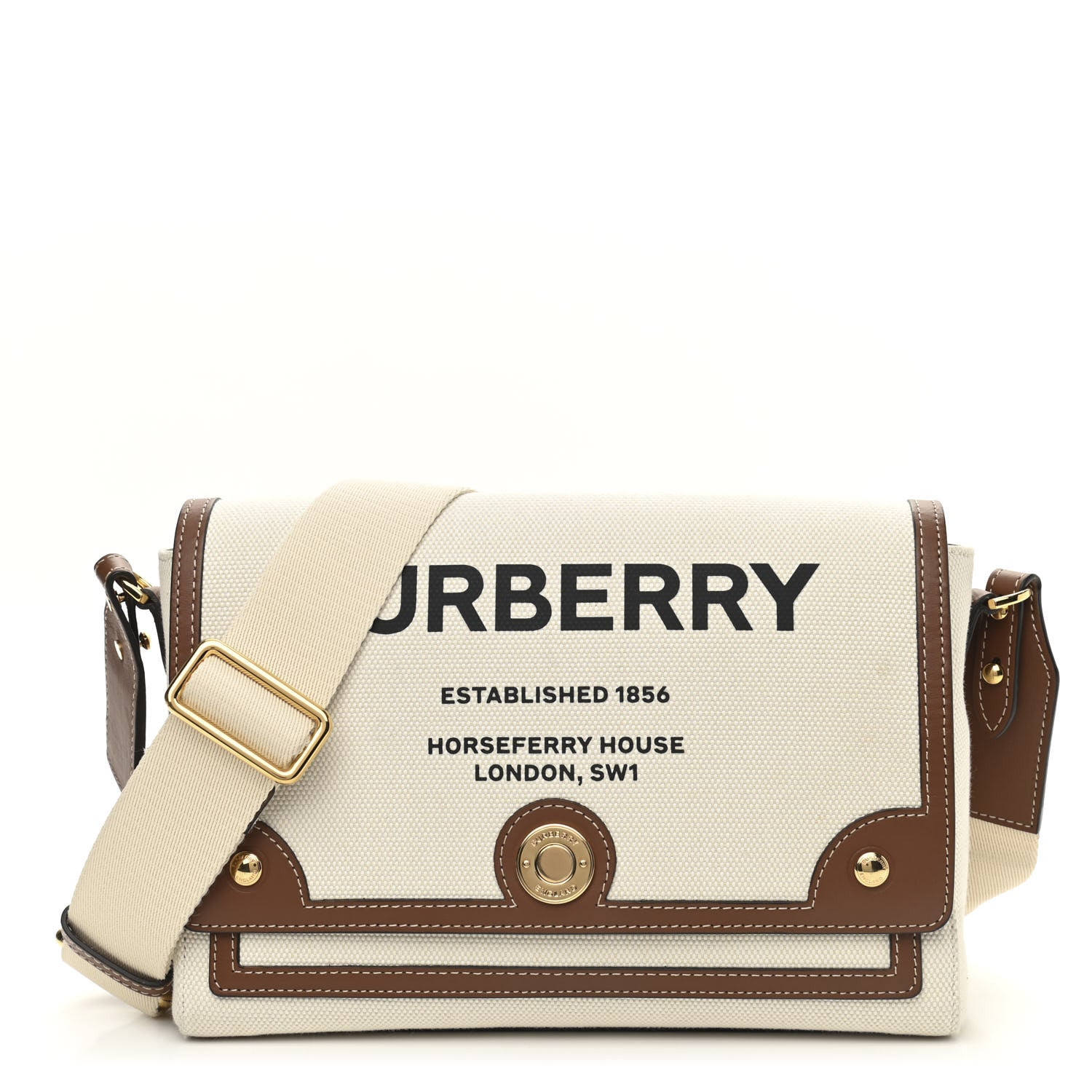 Burberry Canvas Horseferry Print Note Crossbody Bag Natural Tan 1 of 12