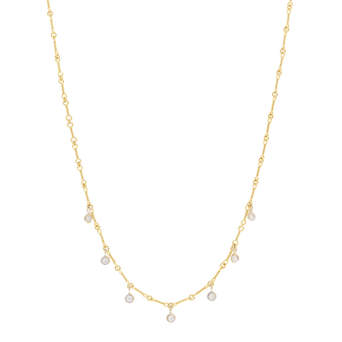 18K Yellow White Gold Diamonds by the Inch Dog Bone Chain Dangle Necklace