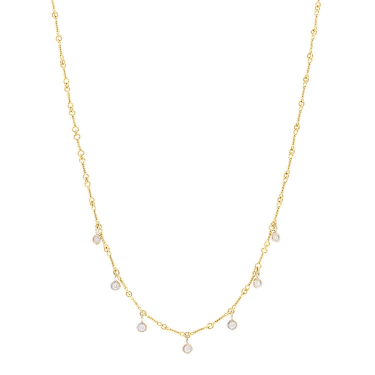 Roberto Coin 18K Yellow White Gold Diamonds by the Inch Dog Bone Chain Dangle Necklace 1 of 4