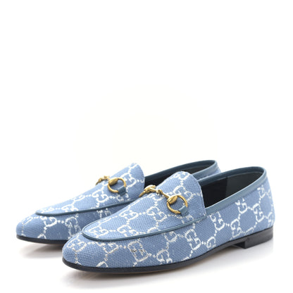 Gucci Canvas Lame GG Monogram Horsebit Womens Jordaan Loafers 35.5 Blue Silver 3 of 8