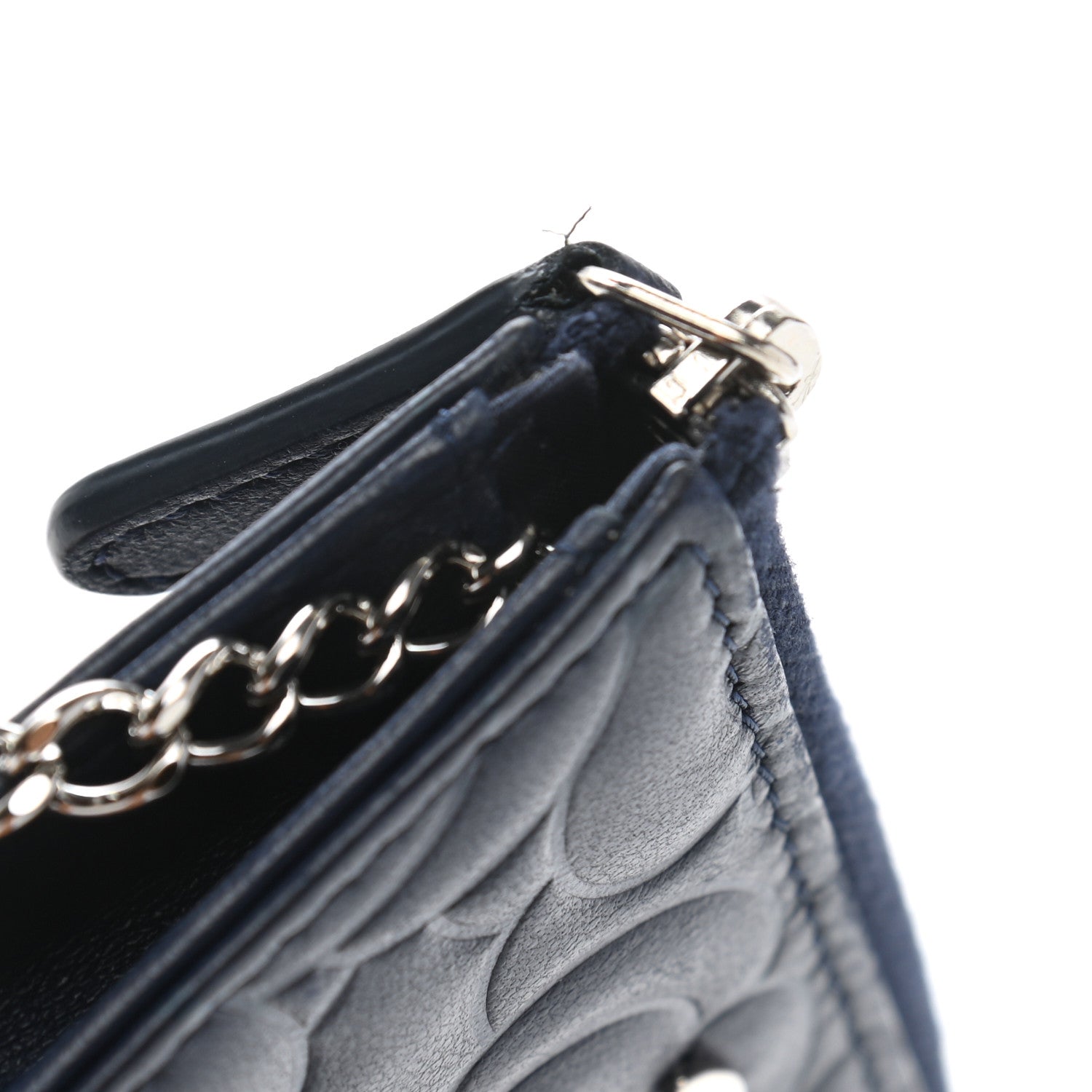 Chanel Lambskin Camellia Embossed Key Holder Case Navy 1016506