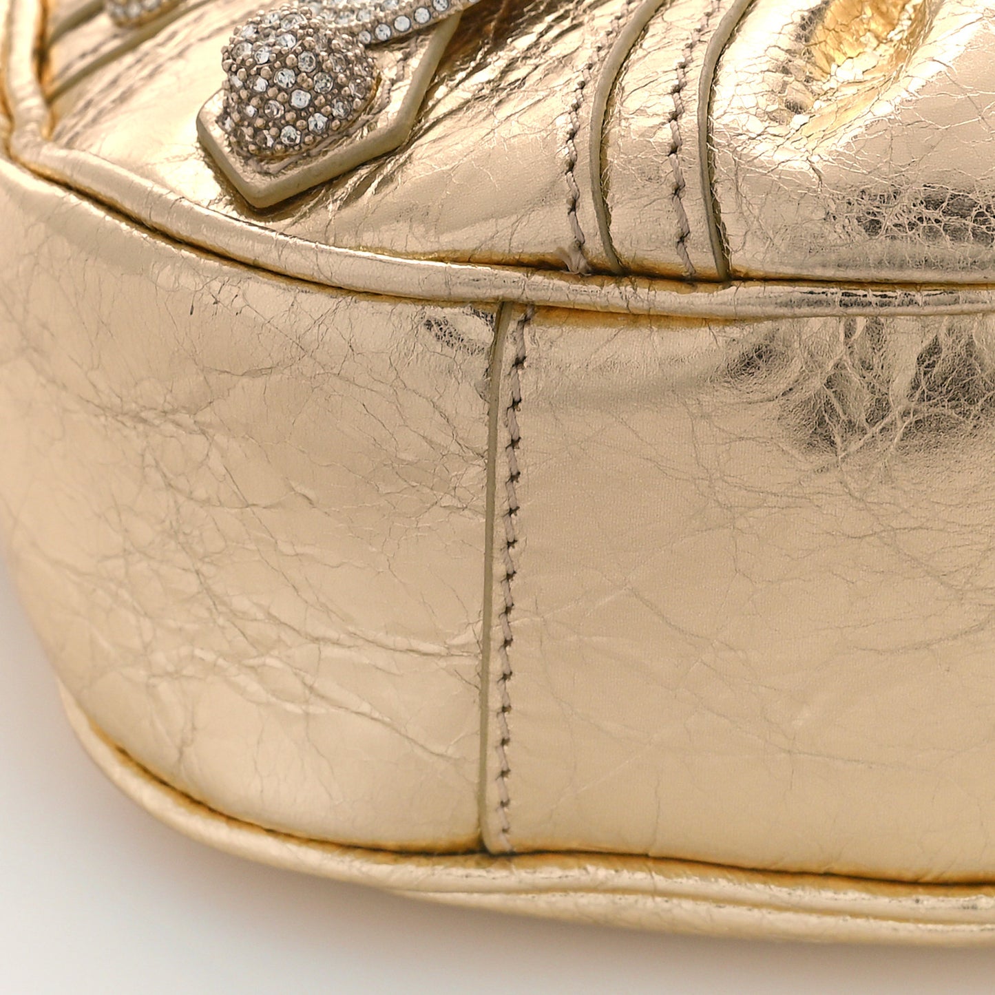 Metallic Agneau Arena Crystal Le Cagole Shoulder Bag XS Light Gold