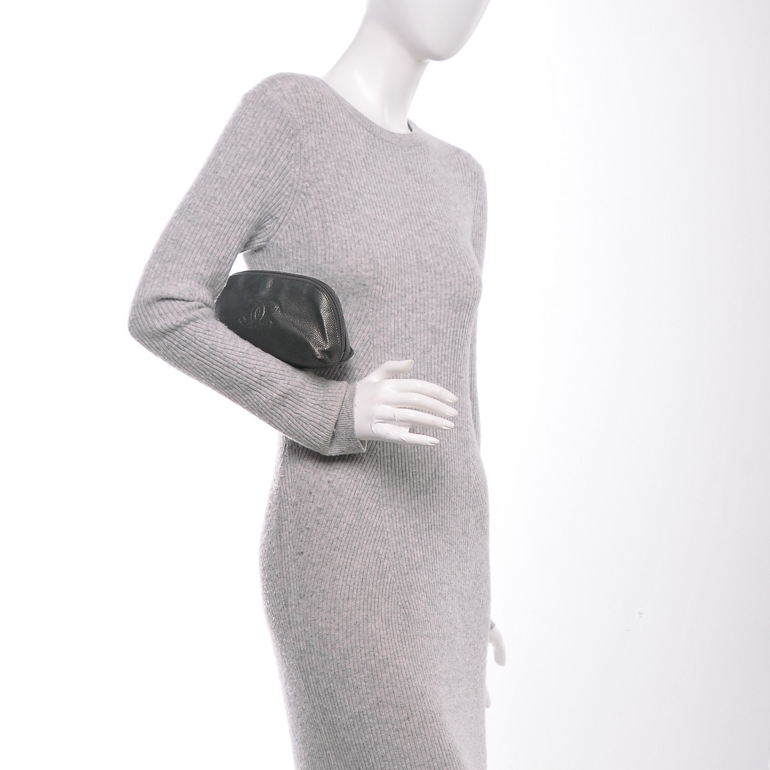 Chanel Metallic Caviar Timeless CC Cosmetic Pouch Dark Grey 2 of 8