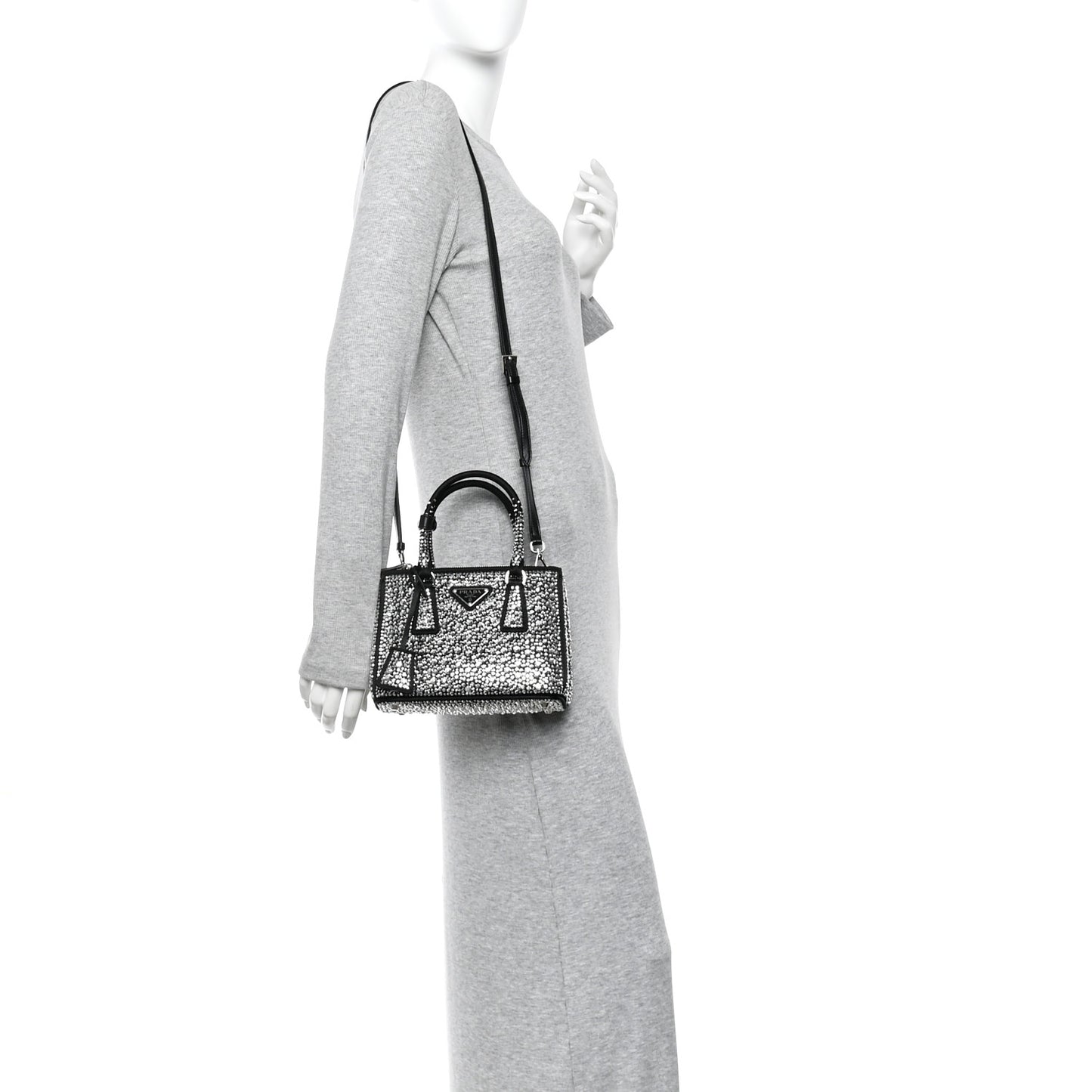 Satin Crystal Mini Galleria Double Zip Tote Metal