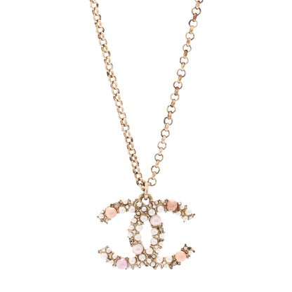 Chanel Crystal Pearl CC Pendant Necklace Gold Pink 4 of 7