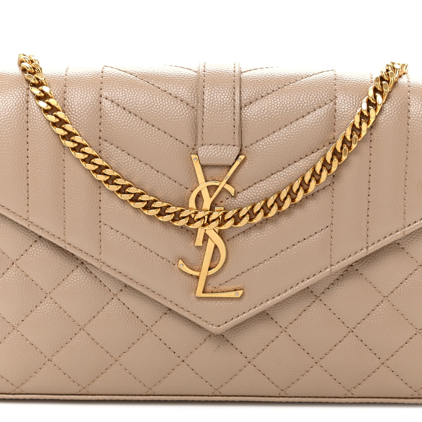 Grain De Poudre Mixed Matelasse Triquilt Monogram Chain Wallet Dark Beige