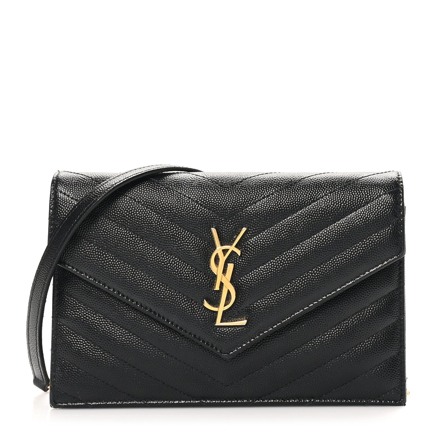 Saint Laurent Grain De Poudre Matelasse Chevron Monogram Envelope Chain Wallet Black 1 of 10