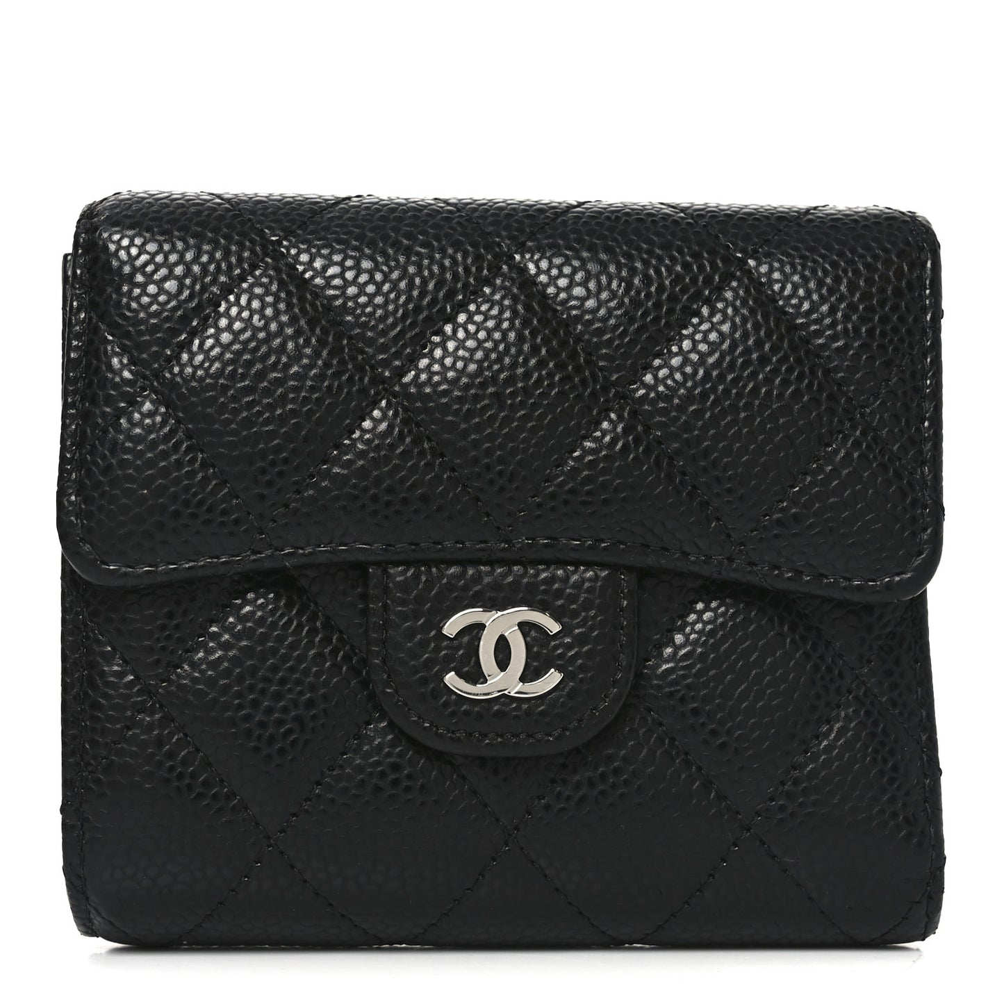Caviar Quilted Compact Flap Wallet Black