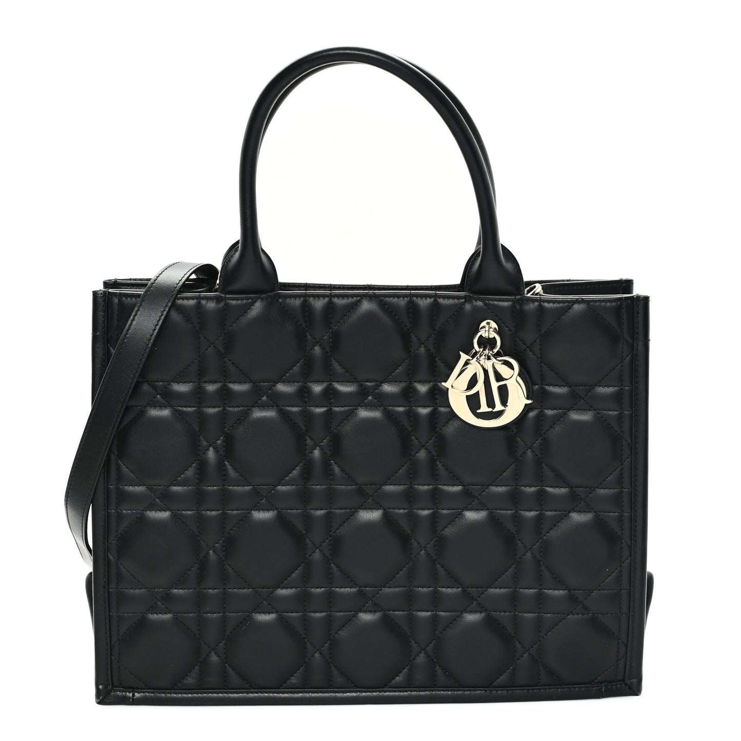 Calfskin Macro Cannage Medium Book Tote Black