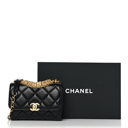 Chanel Lambskin Quilted Mini CC Crystal Logo Chain Flap Black 9 of 9