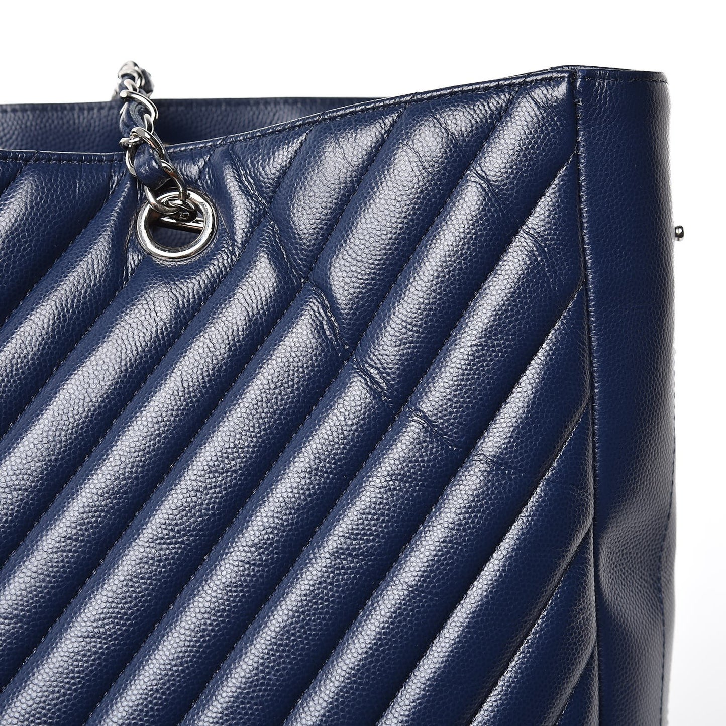 Caviar Chevron Quilted Timeless Tote Navy
