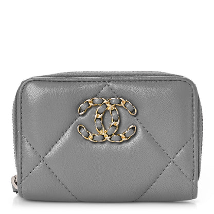 Chanel Lambskin Quilted Chanel 19 Zip Around Coin Purse Wallet Grey 1 of 9