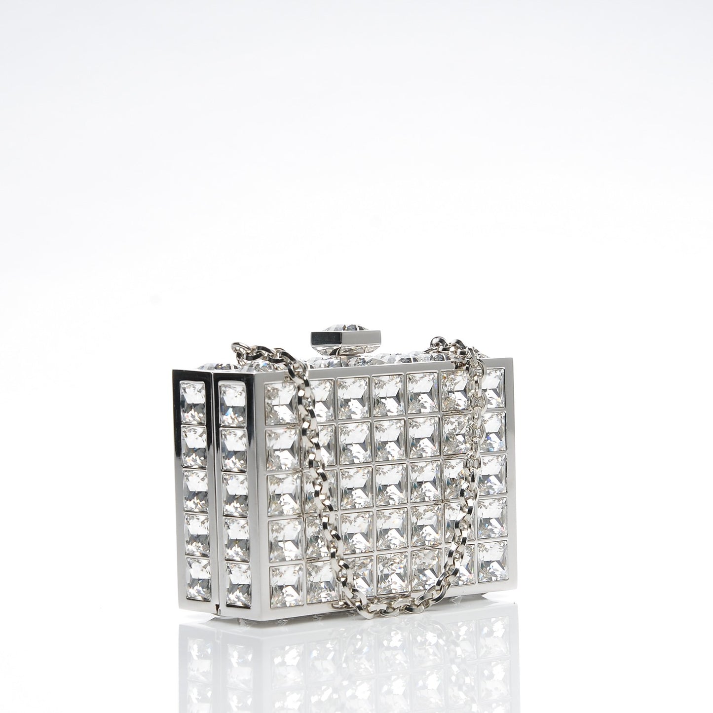 Crystal Box Clutch Silver