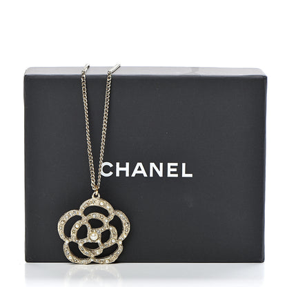 Chanel Pearl Crystal Large Camellia Pendant Necklace Light Gold 5 of 5