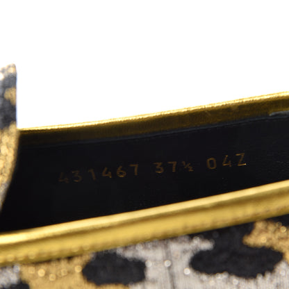 Gucci Jacquard Leopard Print Horsebit Womens Jordaan Loafers 37.5 Gold 10 of 11