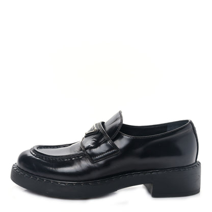 Prada Spazzolato Metal Triangle Logo 50mm Loafers 38 Black 1 of 8