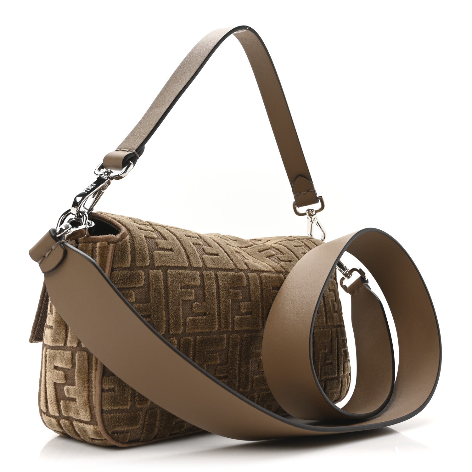 Fendi Velvet Jacquard FF Crystal Baguette Cappuccino 3 of 11