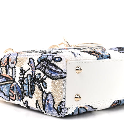 Christian Dior Calfskin Toile de Jouy Beaded Sequin Embroidered Small Mexico Lady Dior White Pastel Midnight Blue 9 of 10
