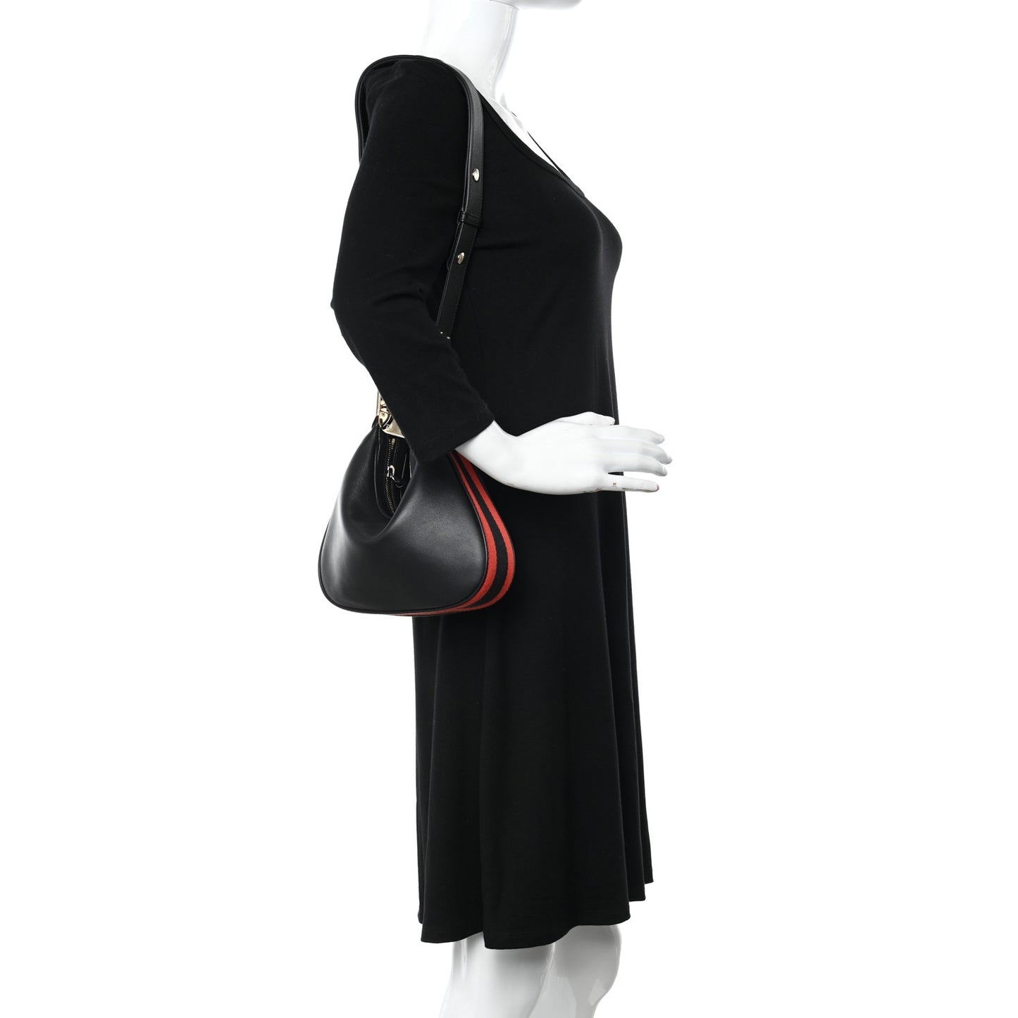 Aria Calfskin Web Small Attache Shoulder Bag Black