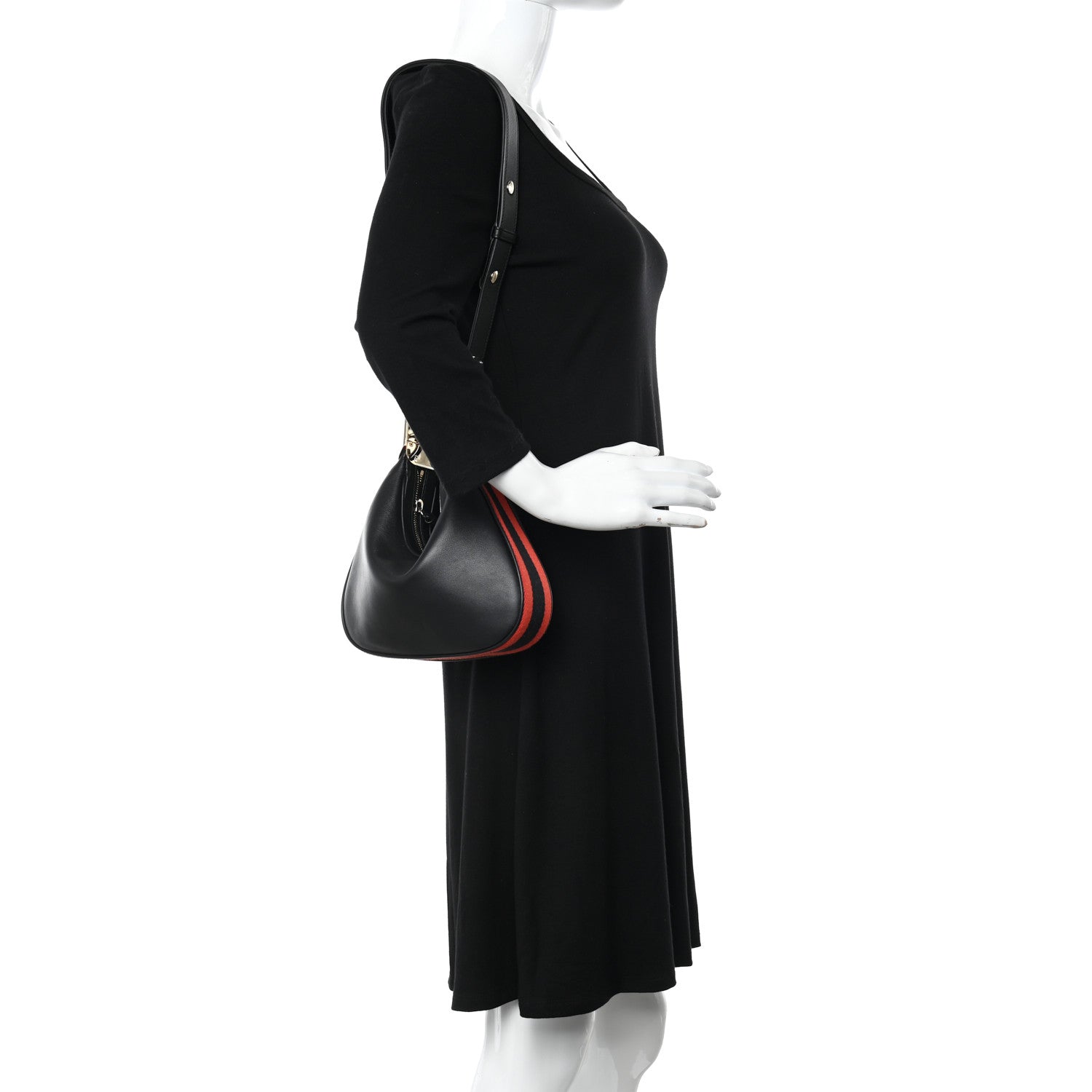 Gucci Aria Calfskin Web Small Attache Shoulder Bag Black 2 of 9