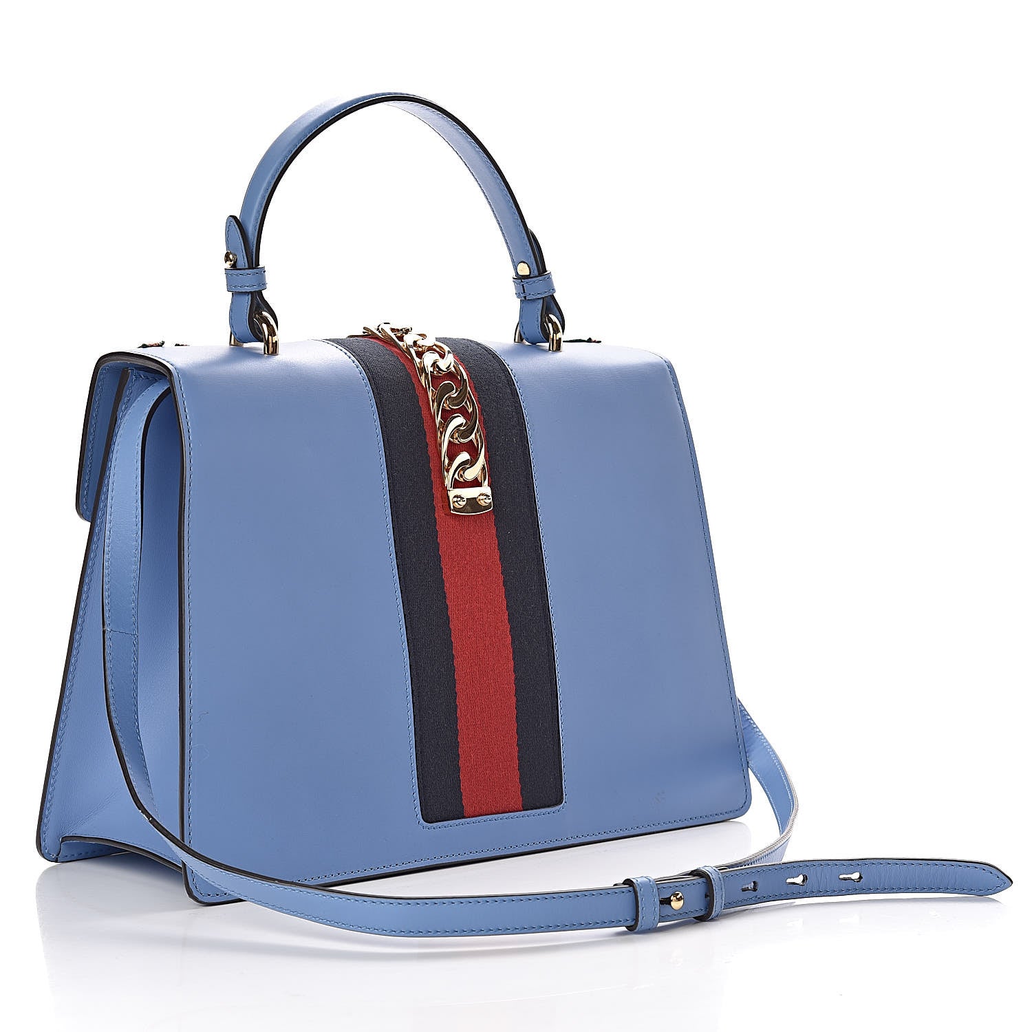 Gucci Calfskin Embroidered Medium Sylvie Top Handle Bag Clear Sky Blue 3 of 12