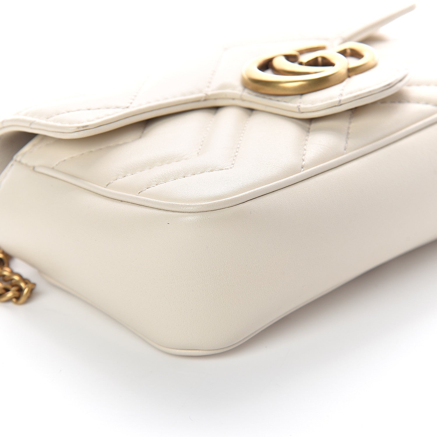Gucci Calfskin Matelasse Super Mini GG Marmont Shoulder Bag White 7 of 9