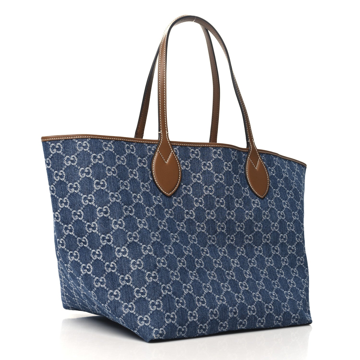 Gucci New Denim GG Monogram Calfskin Large Totissima Tote Blue 4 of 10