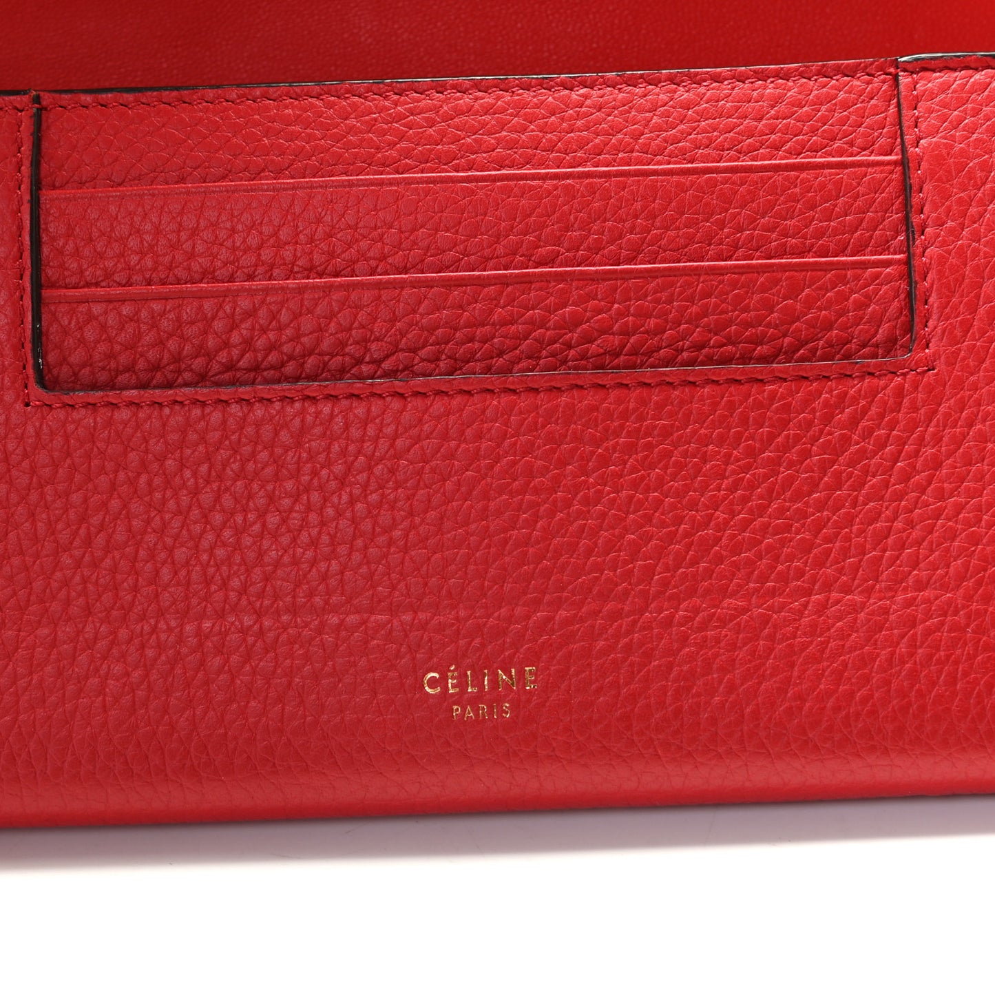 Drummed Calfskin Large Multifunction Flap Wallet Coquelicot