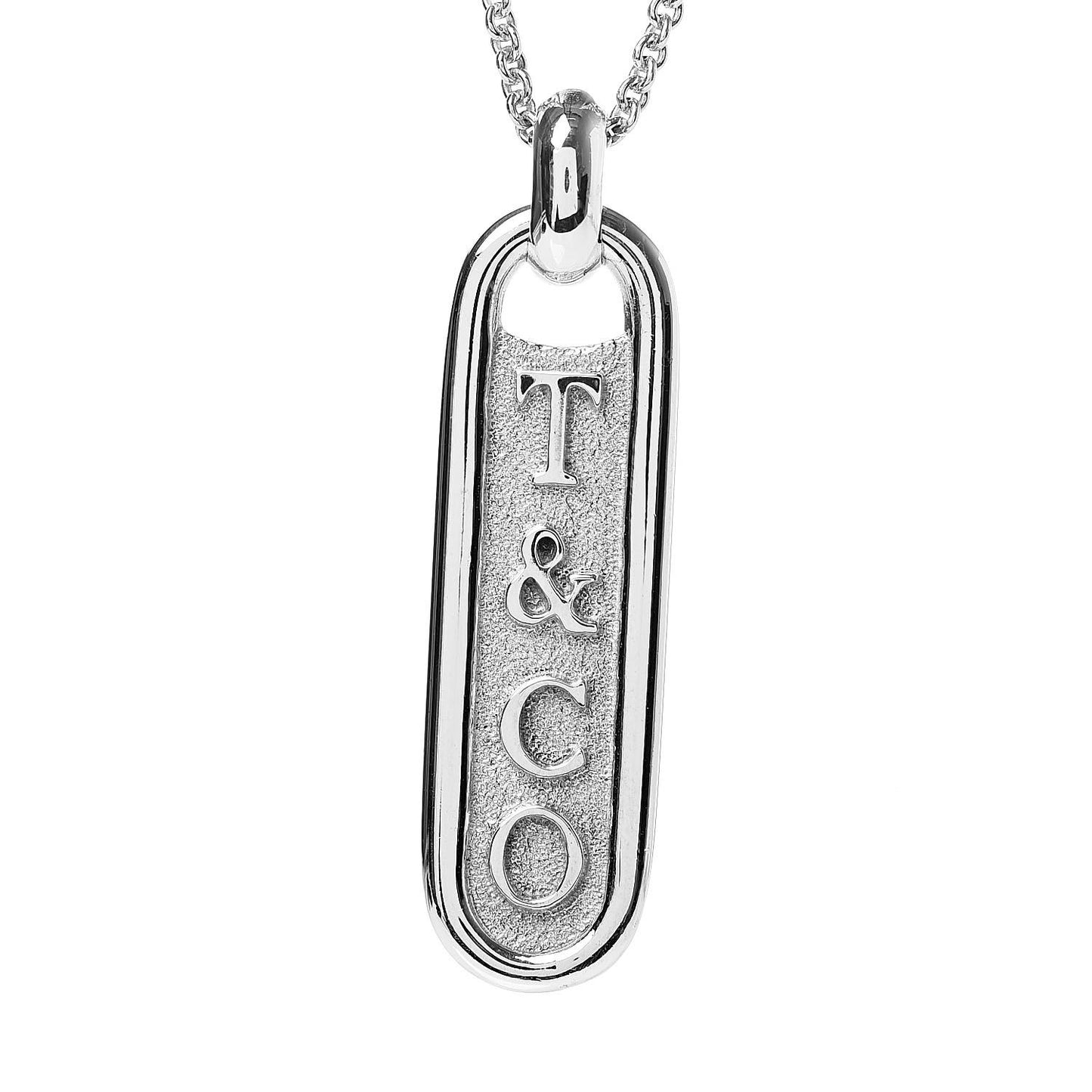 Sterling Silver T&CO Bar Pendant Necklace