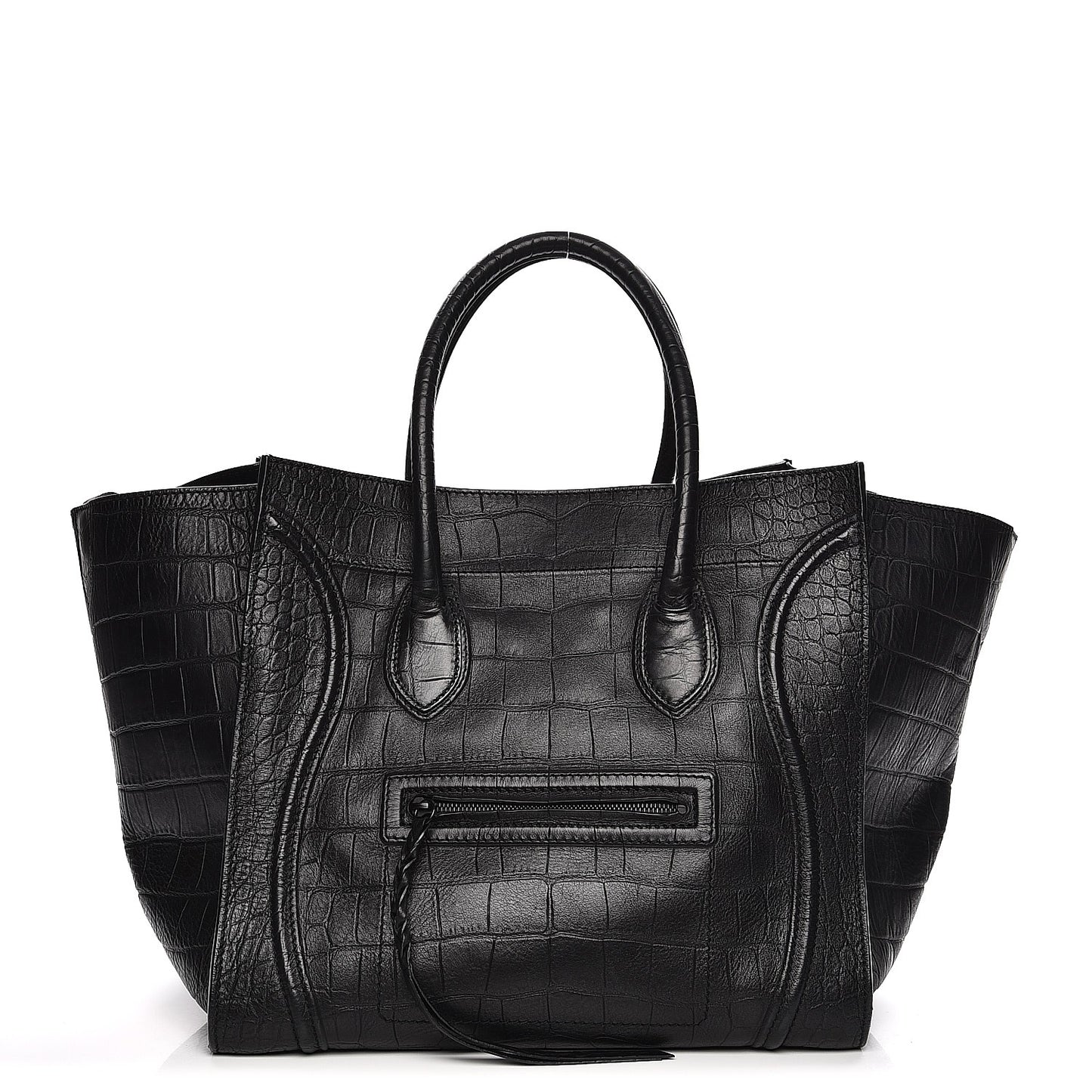 Crocodile Embossed Calfskin Large Phantom Luggage Black