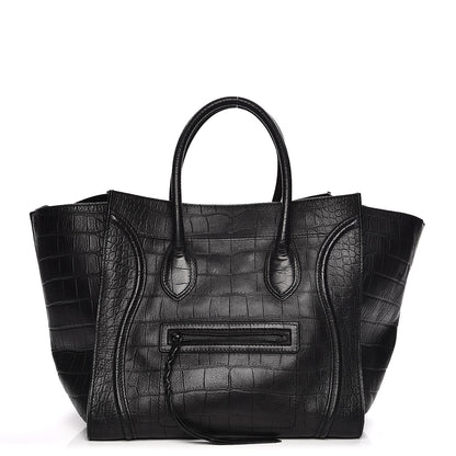Celine Crocodile Embossed Calfskin Large Phantom Luggage Black 1 of 11