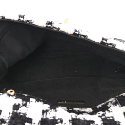 Chanel Tweed Quilted Large Chanel 19 Flap Black Ecru White 5 of 9