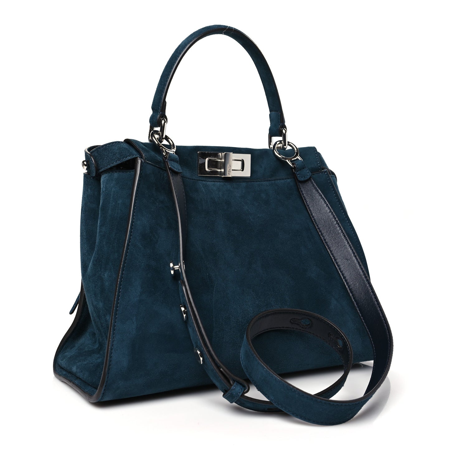 Chamois Karung Shiny Nappa Medium 3 Pocket Peekaboo Iconic Satchel Cobalto Petrolio