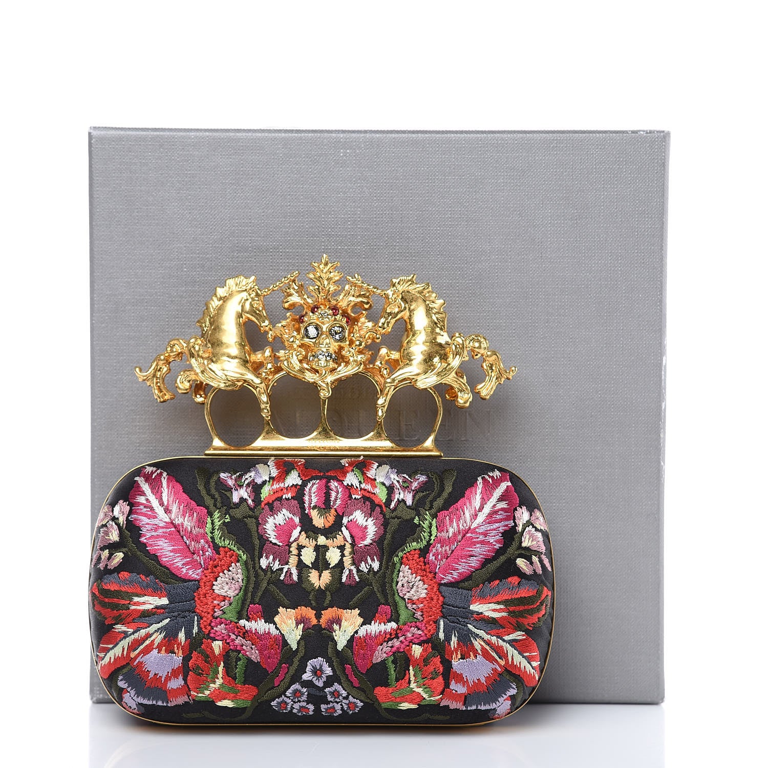 Alexander McQueen Embroidered Unicorn Knuckle Duster Box Clutch Multicolor 8 of 8