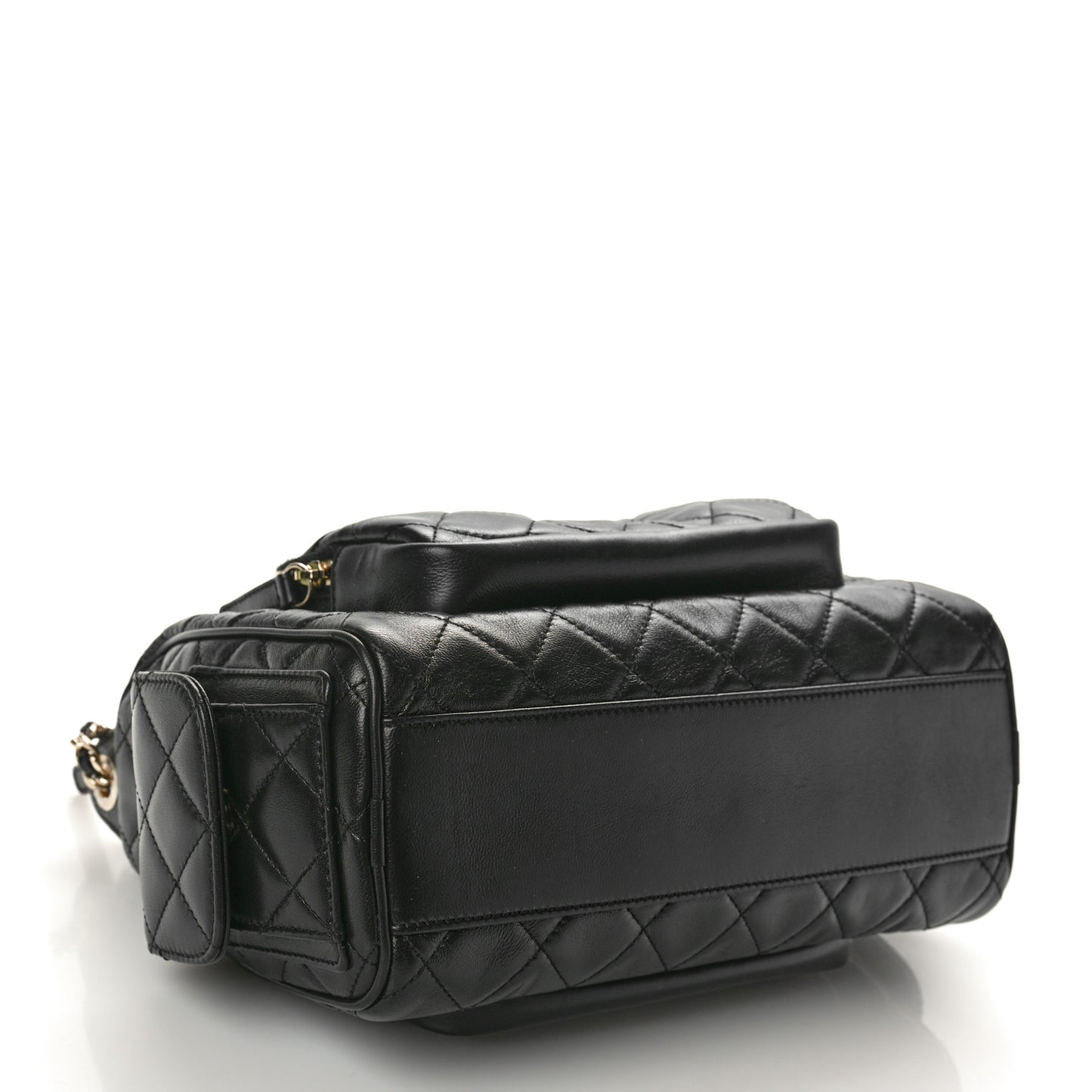 Shiny Crumpled Lambskin Quilted Medium Preppy Pocket Camera Case Black