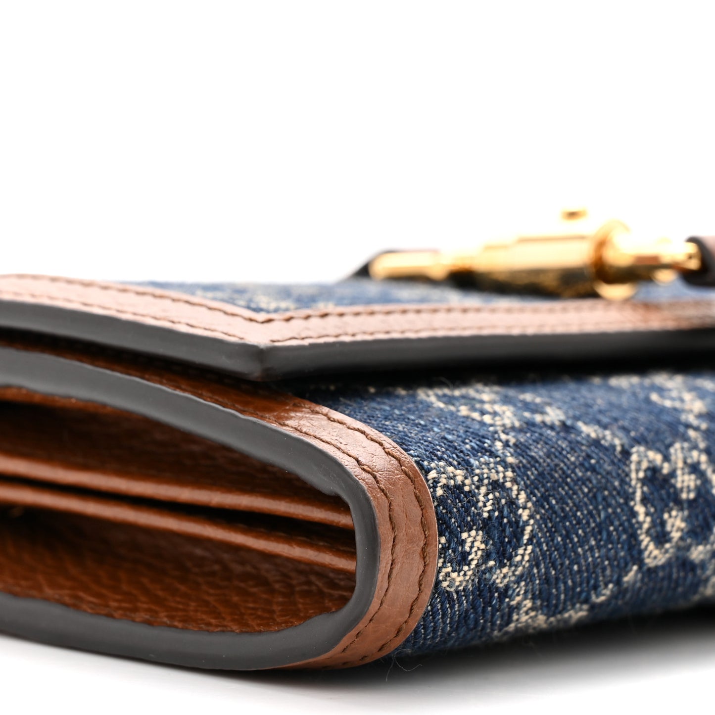 New Denim GG Monogram Jackie 1961 Chain Wallet Blue Tea Cuir