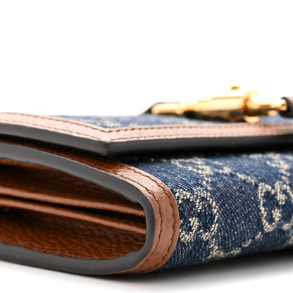 Gucci New Denim GG Monogram Jackie 1961 Chain Wallet Blue Tea Cuir 10 of 11
