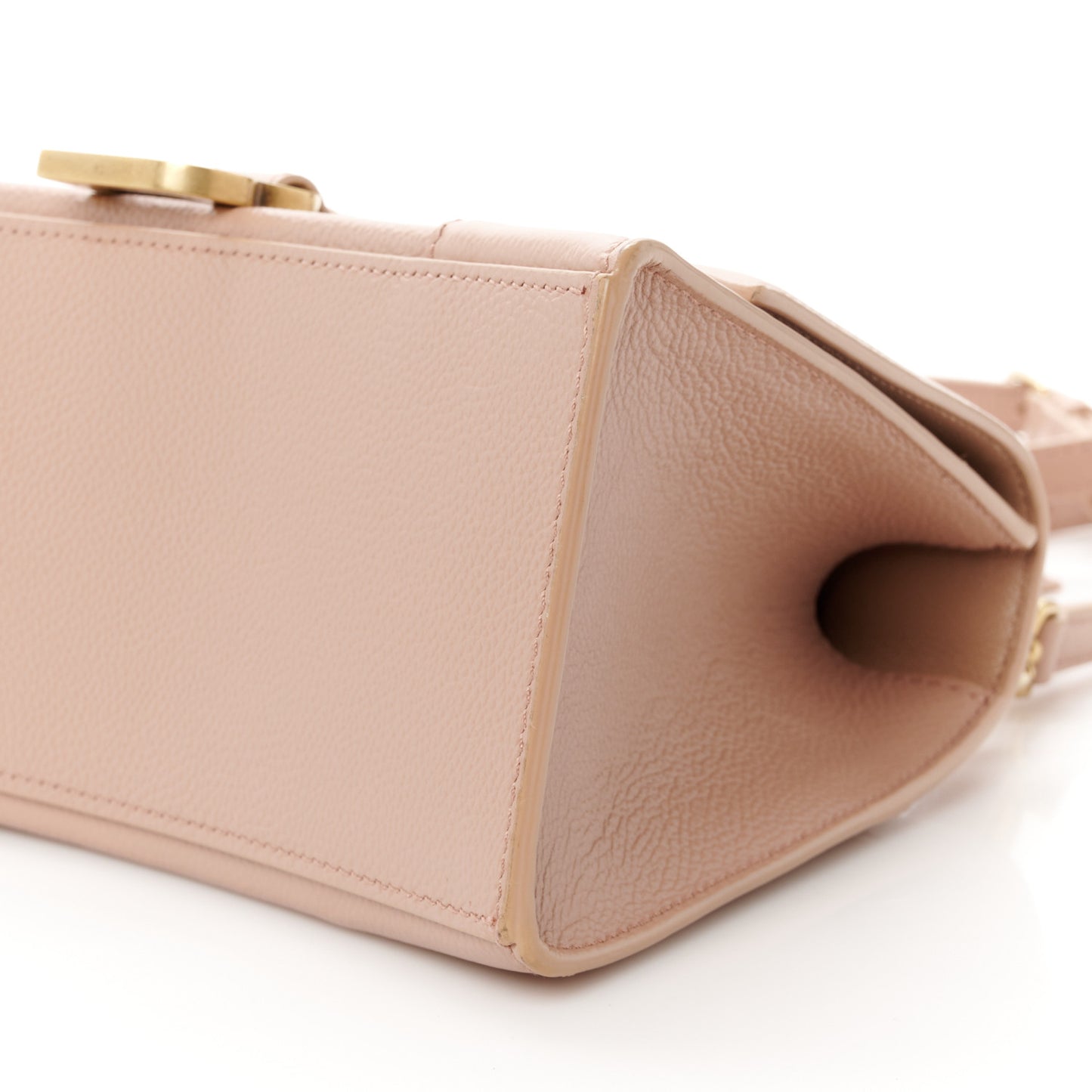 Grained Calfskin Small Hourglass Top Handle Bag Nude Beige